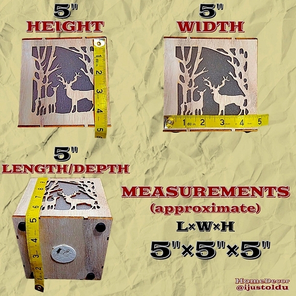 LED Wooden Candle Box with Snowflake & Forest Design | 5″×5″×5″ | Cherry Wood - Picture 4 of 16